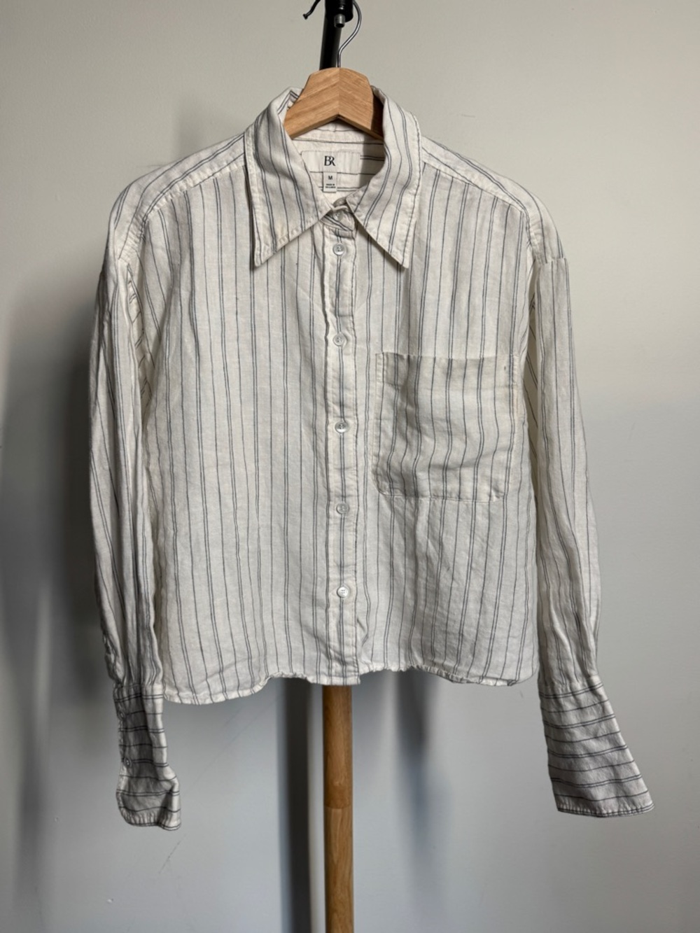 Banana Republic White Button-Down with Thin Blue Stripes